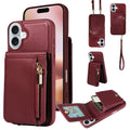 For iPhone 16 Plus Crossbody Lanyard Zipper Wallet Leather Phone Case