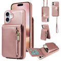 For iPhone 16 Plus Crossbody Lanyard Zipper Wallet Leather Phone Case