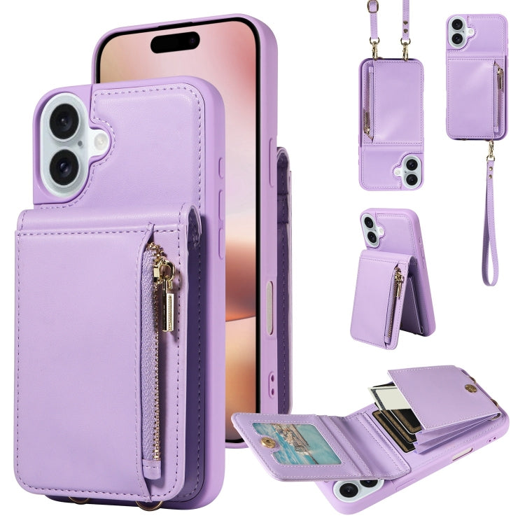 For iPhone 15 Pro Max Crossbody Lanyard Zipper Wallet Leather Phone Case