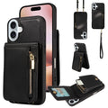 For iPhone 16 Plus Crossbody Lanyard Zipper Wallet Leather Phone Case