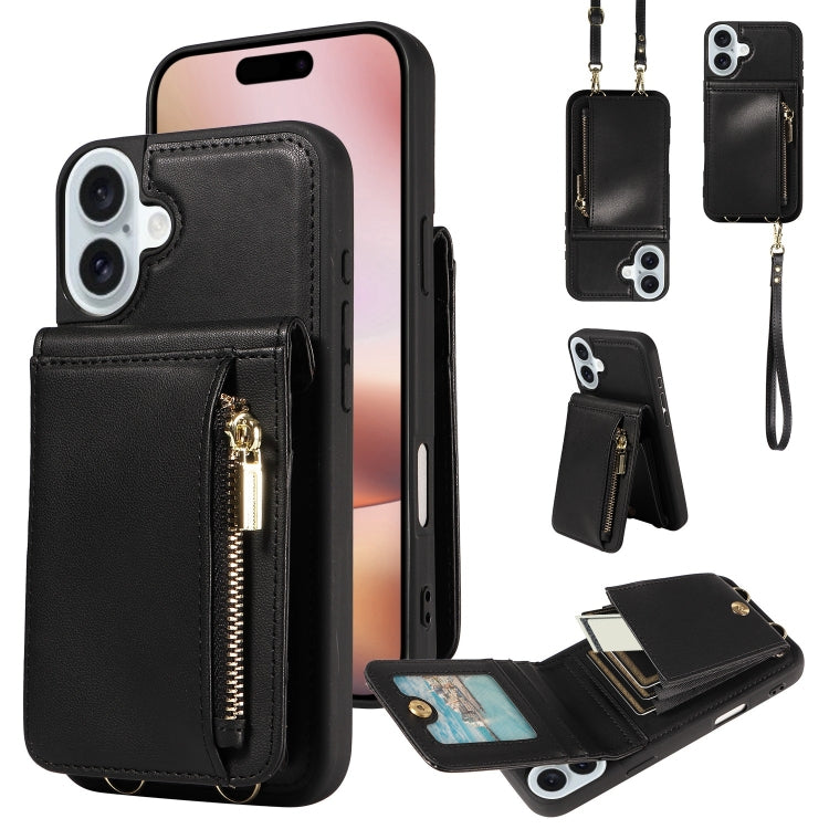 For iPhone 15 Pro Max Crossbody Lanyard Zipper Wallet Leather Phone Case