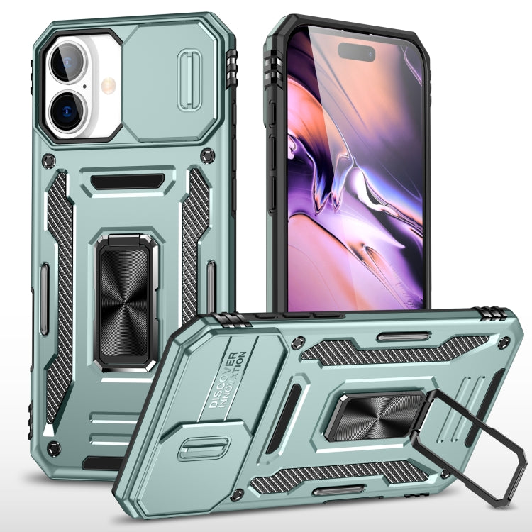 For iPhone 16 Plus Armor PC + TPU Camera Shield Phone Case