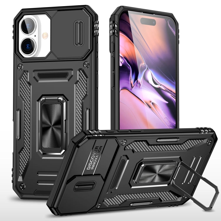 For iPhone 16 Plus Armor PC + TPU Camera Shield Phone Case