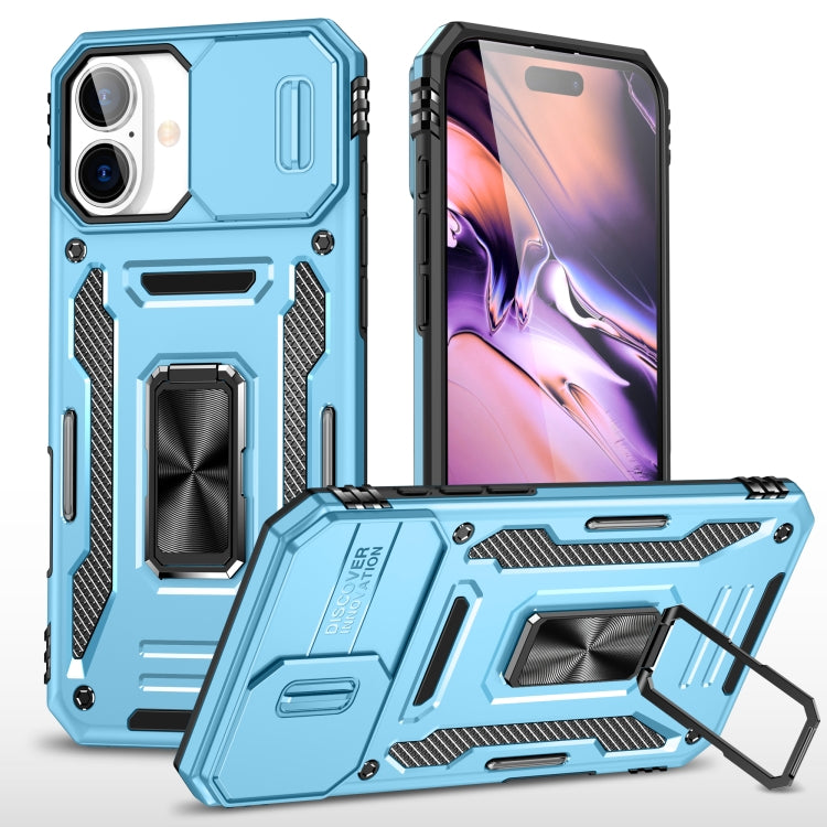 For iPhone 16 Plus Armor PC + TPU Camera Shield Phone Case