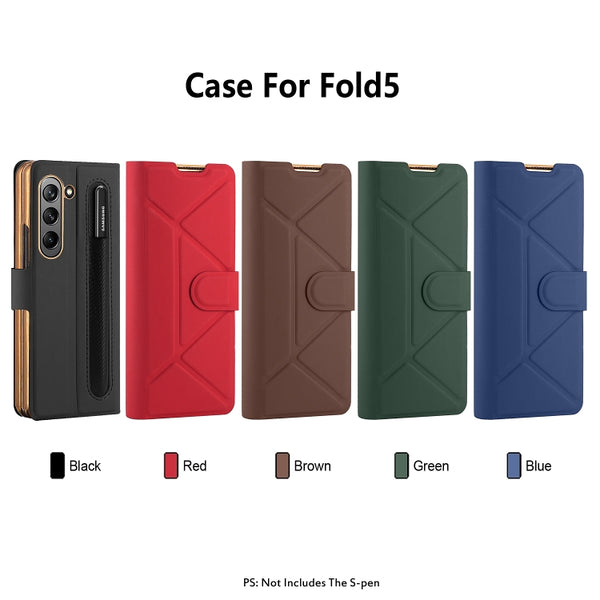 For Samsung Galaxy Z Fold 5 Folding Phone Leather Case with Pen Slot & Holder