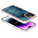For iPhone 15 Electroplating Marble Dual-side IMD Phone Case