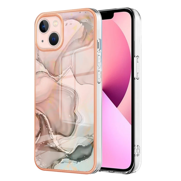 For iPhone 15 Plus Electroplating Marble Dual-side IMD Phone Case