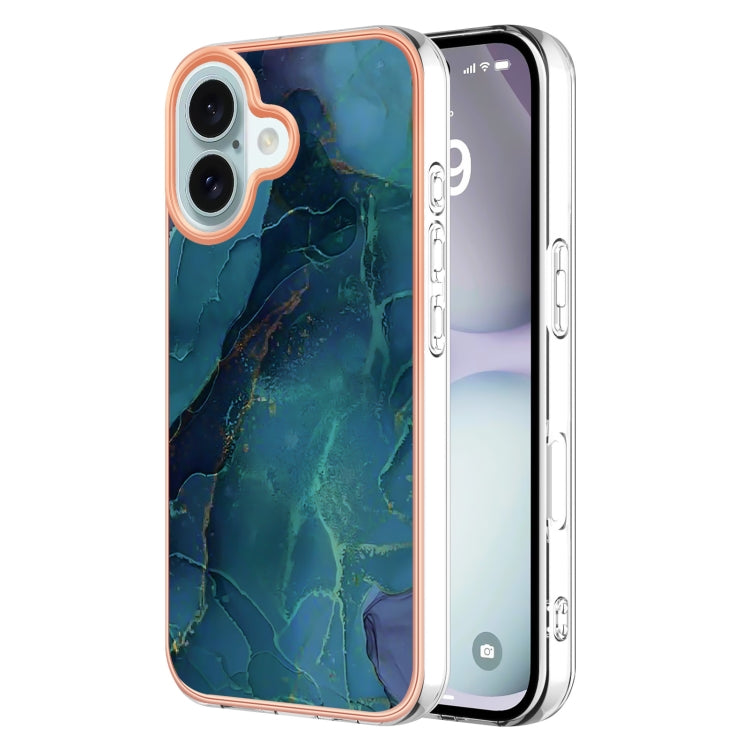 For iPhone 16 Plus Electroplating Marble Dual-side IMD Phone Case