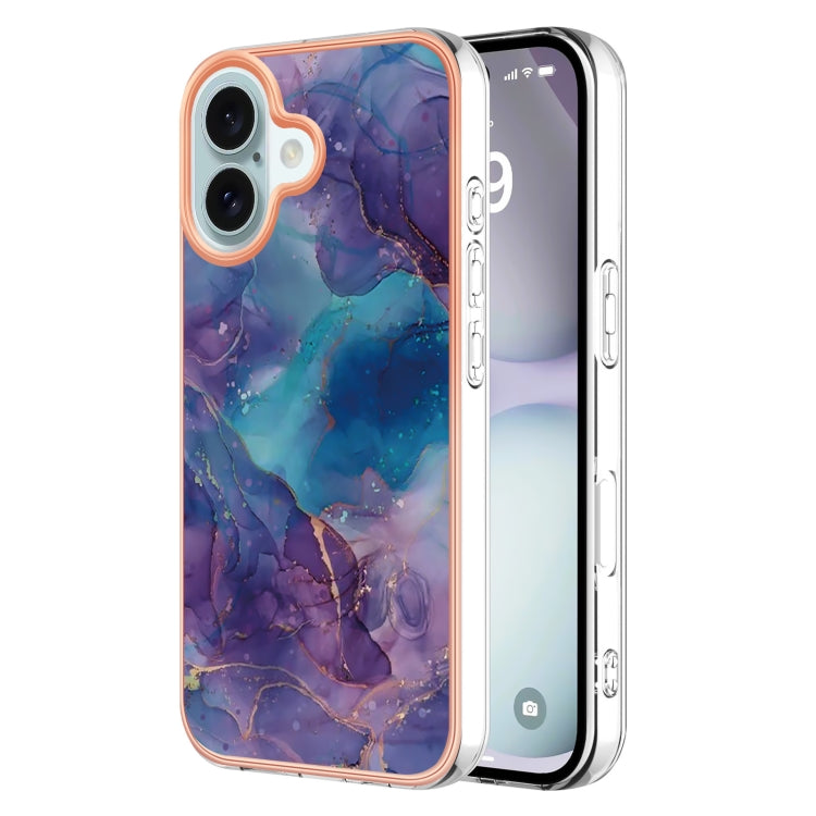 For iPhone 16 Plus Electroplating Marble Dual-side IMD Phone Case