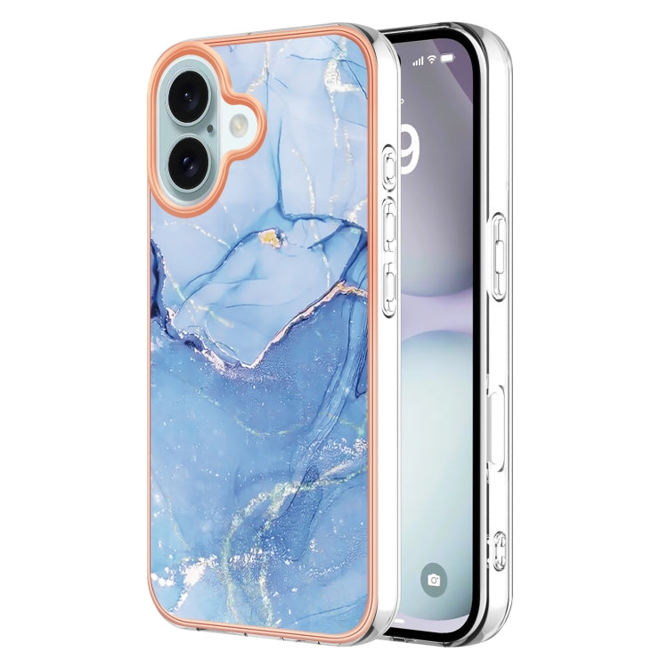 For iPhone 16 Plus Electroplating Marble Dual-side IMD Phone Case