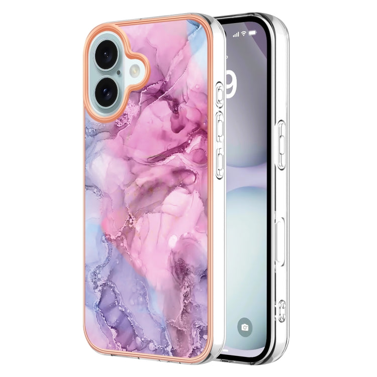 For iPhone 16 Plus Electroplating Marble Dual-side IMD Phone Case