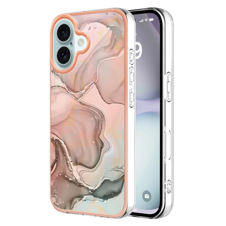 For iPhone 16 Plus Electroplating Marble Dual-side IMD Phone Case