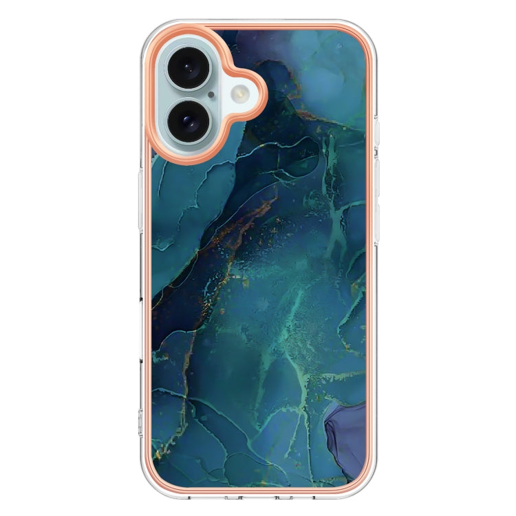 For iPhone 16 Electroplating Marble Dual-side IMD Phone Case