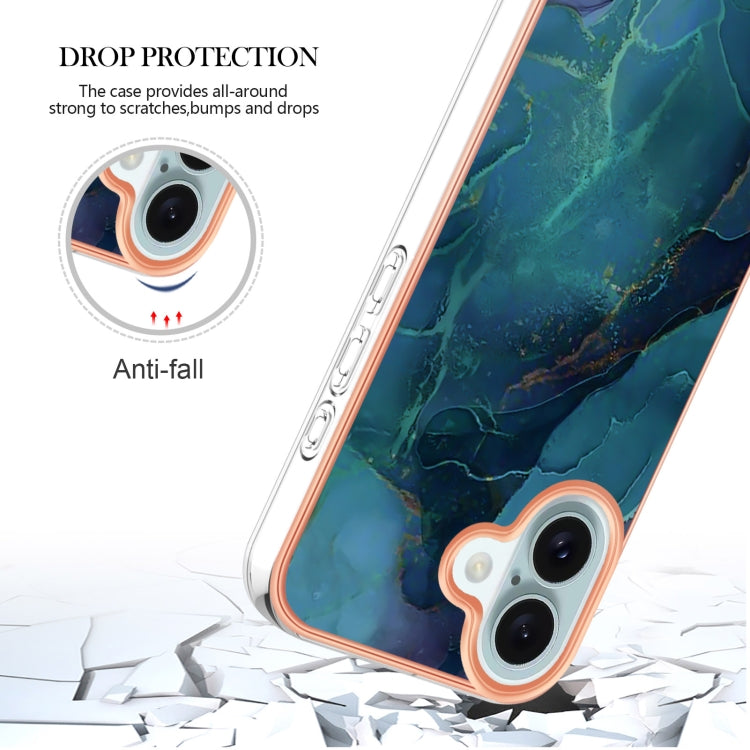 For iPhone 16 Electroplating Marble Dual-side IMD Phone Case