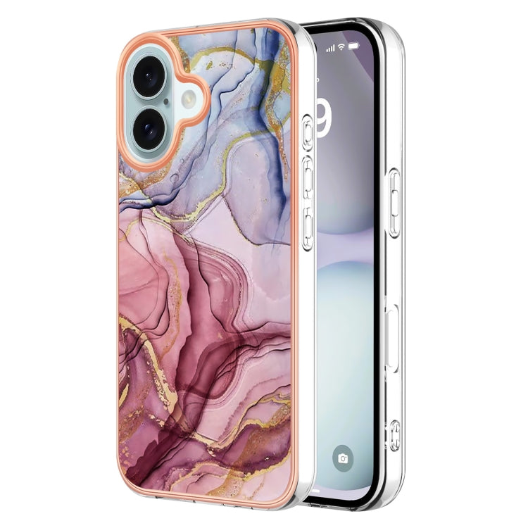 For iPhone 16 Electroplating Marble Dual-side IMD Phone Case