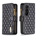 Diamond Lattice Zipper Wallet Leather Flip Phone Case, For Galaxy Z Fold8 5G, For Samsung Galaxy Z Fold7, For Samsung Galaxy Z Fold6, For Samsung Galaxy Z Fold5