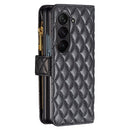 Diamond Lattice Zipper Wallet Leather Flip Phone Case, For Samsung Galaxy Z Fold5
