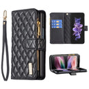 Diamond Lattice Zipper Wallet Leather Flip Phone Case, For Galaxy Z Fold8 5G, For Samsung Galaxy Z Fold7, For Samsung Galaxy Z Fold6, For Samsung Galaxy Z Fold5