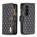 Diamond Lattice Zipper Wallet Leather Flip Phone Case, For Galaxy Z Fold8 5G, For Samsung Galaxy Z Fold7, For Samsung Galaxy Z Fold6, For Samsung Galaxy Z Fold5