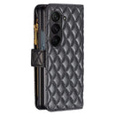 Diamond Lattice Zipper Wallet Leather Flip Phone Case, For Galaxy Z Fold8 5G, For Samsung Galaxy Z Fold7, For Samsung Galaxy Z Fold6, For Samsung Galaxy Z Fold5