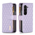 Diamond Lattice Zipper Wallet Leather Flip Phone Case, For Galaxy Z Fold8 5G, For Samsung Galaxy Z Fold7, For Samsung Galaxy Z Fold6, For Samsung Galaxy Z Fold5