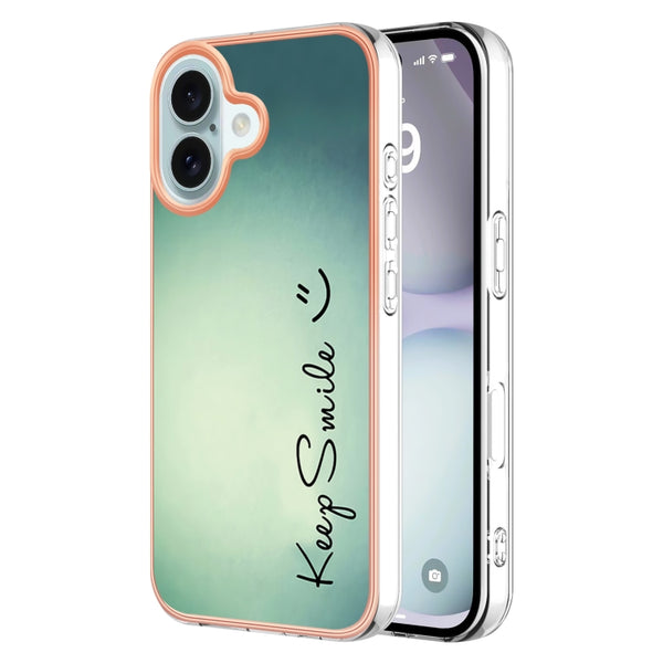 For iPhone 16 Plus Electroplating Marble Dual-side IMD Phone Case