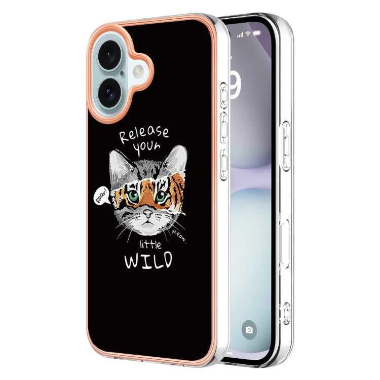 For iPhone 16 Electroplating Marble Dual-side IMD Phone Case