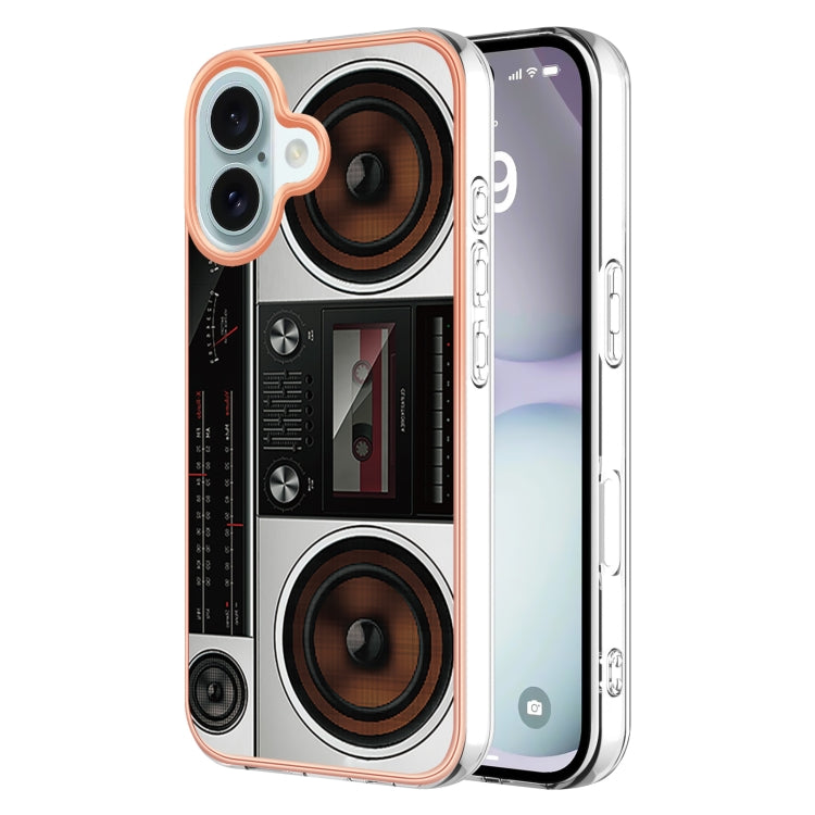 For iPhone 16 Electroplating Marble Dual-side IMD Phone Case