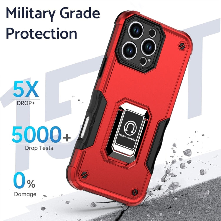 For iPhone 16 Pro Max Ring Holder Non-slip Shockproof Armor Phone Case