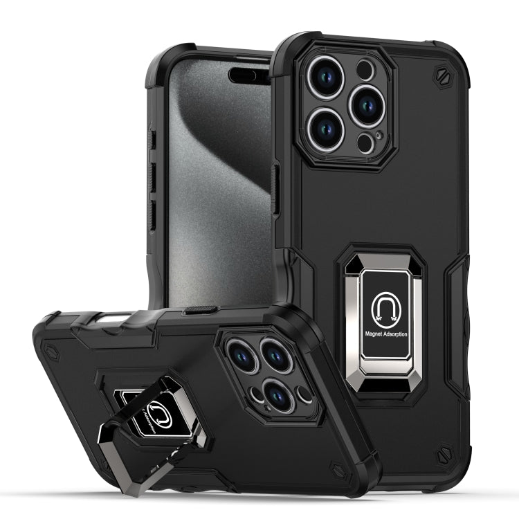 For iPhone 16 Pro Max Ring Holder Non-slip Shockproof Armor Phone Case