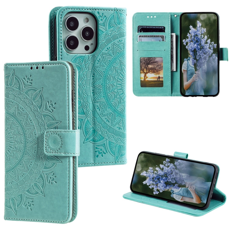 For iPhone 16 Pro Max Totem Flower Embossed Leather Phone Case