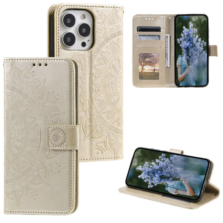 For iPhone 16 Pro Max Totem Flower Embossed Leather Phone Case