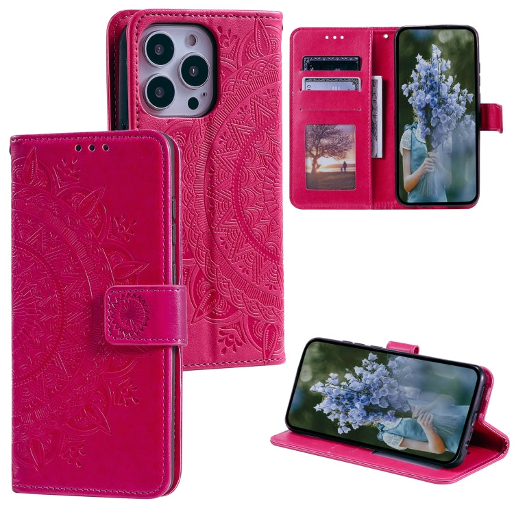 For iPhone 16 Pro Max Totem Flower Embossed Leather Phone Case