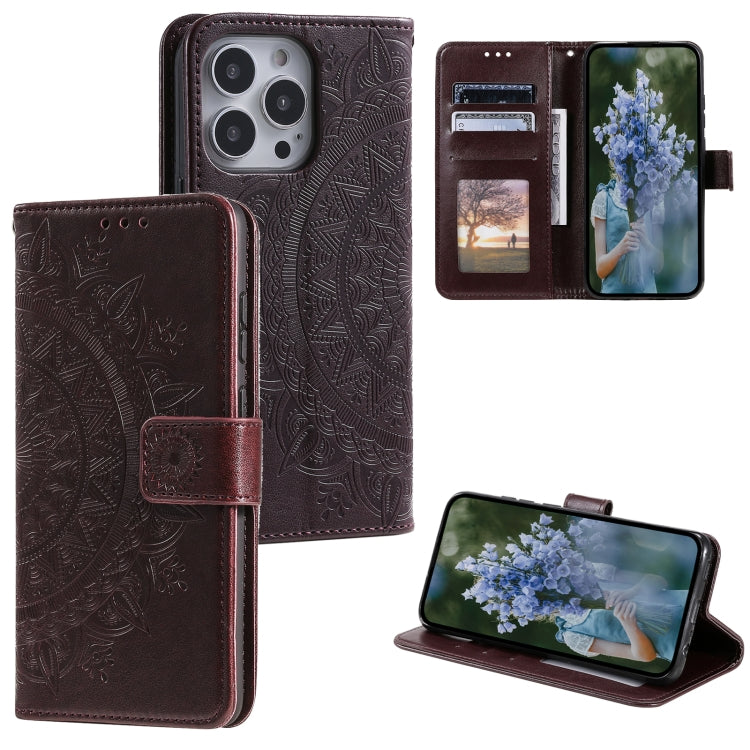 For iPhone 16 Pro Max Totem Flower Embossed Leather Phone Case