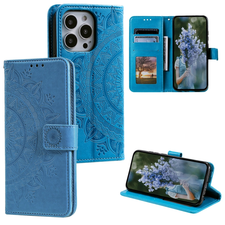 For iPhone 16 Pro Max Totem Flower Embossed Leather Phone Case