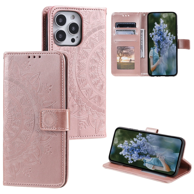 For iPhone 16 Pro Max Totem Flower Embossed Leather Phone Case