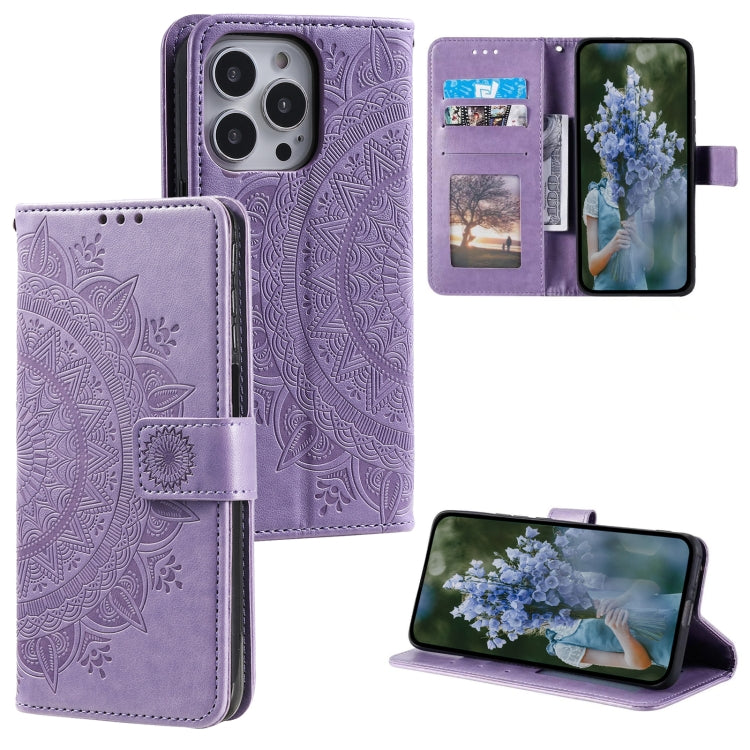 For iPhone 16 Pro Max Totem Flower Embossed Leather Phone Case