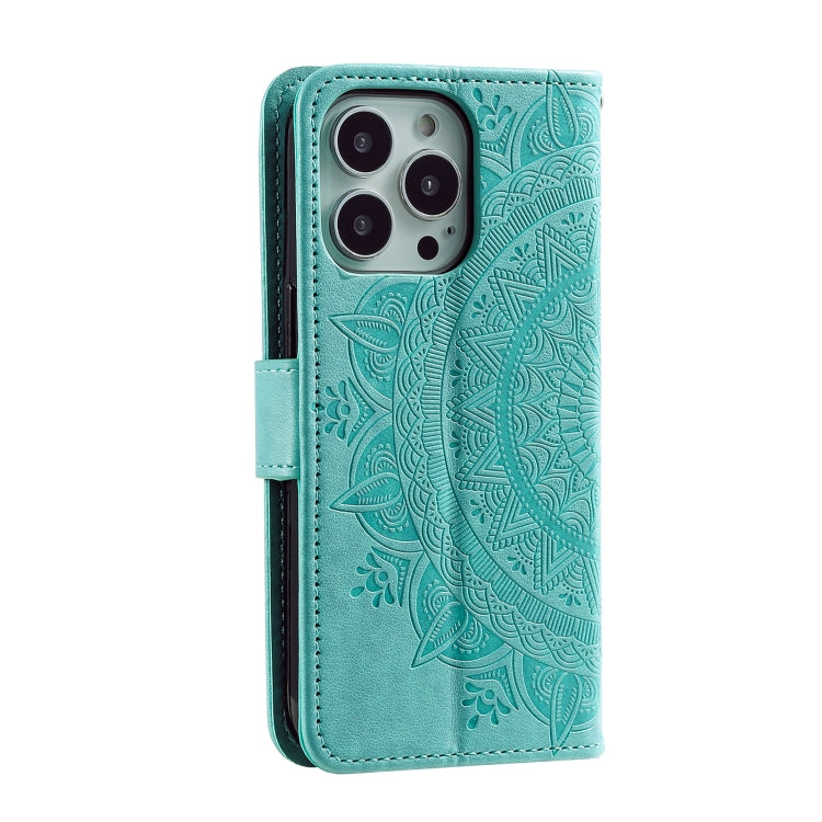 For iPhone 16 Pro Max Totem Flower Embossed Leather Phone Case