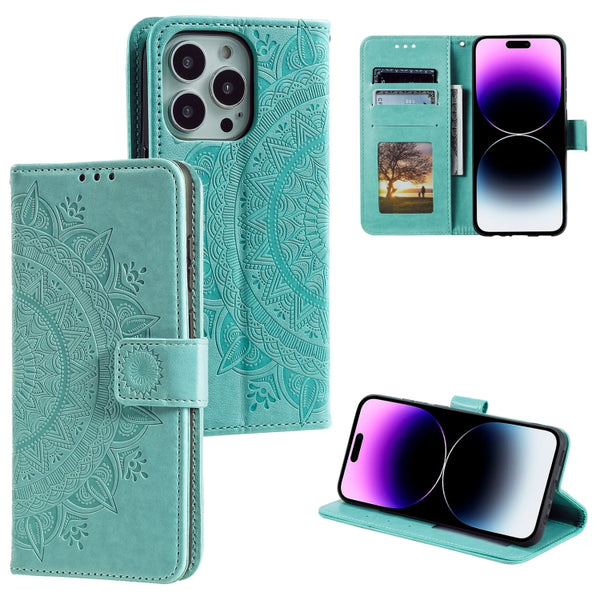 For iPhone 16 Pro Max Totem Flower Embossed Leather Phone Case