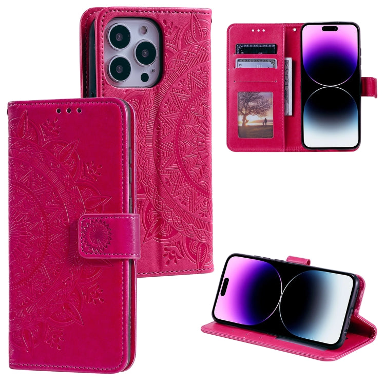 For iPhone 16 Pro Max Totem Flower Embossed Leather Phone Case