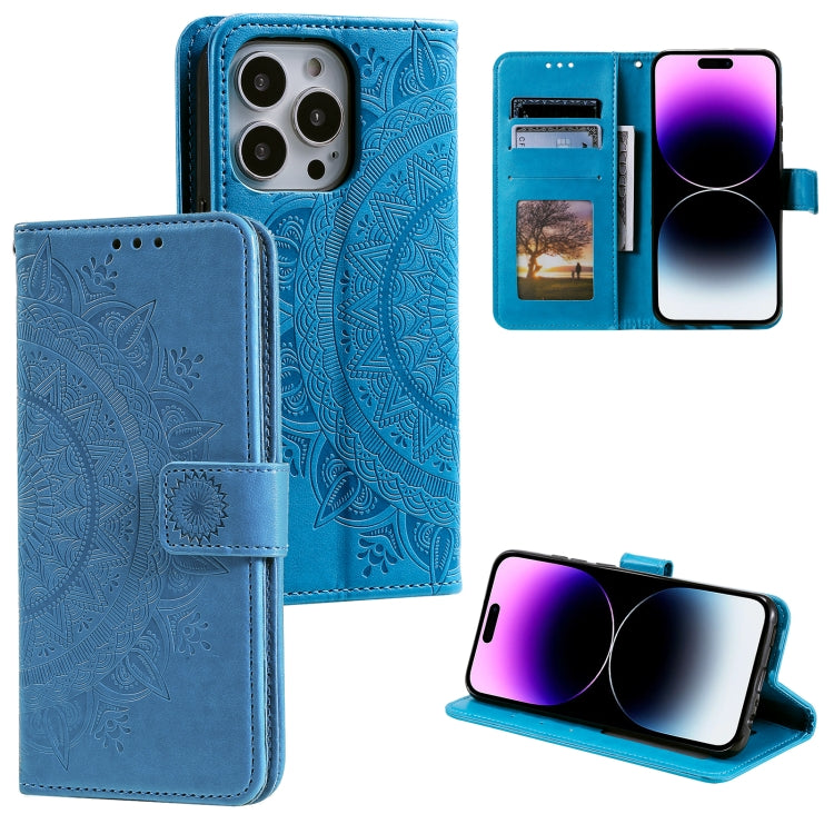 For iPhone 16 Pro Max Totem Flower Embossed Leather Phone Case