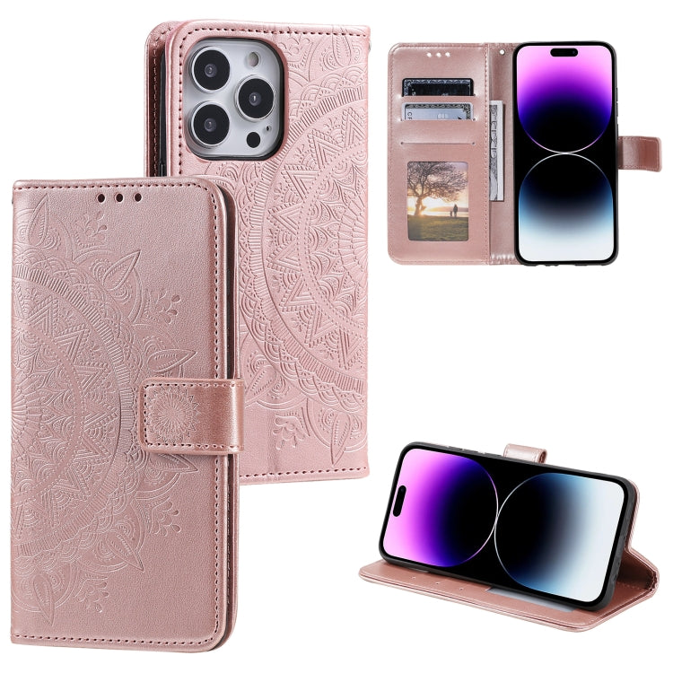 For iPhone 16 Pro Max Totem Flower Embossed Leather Phone Case