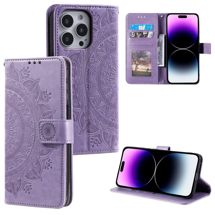 For iPhone 16 Pro Max Totem Flower Embossed Leather Phone Case