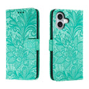 Lace Flower Embossing Flip Leather Phone Case, For iPhone 16, For iPhone 15 Pro Max, For iPhone 15 Pro, For iPhone 15 Plus