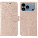 Lace Flower Embossing Flip Leather Phone Case, For iPhone 17e / 16e, For iPhone 17 Pro Max, For iPhone 17 Pro, For iPhone 17