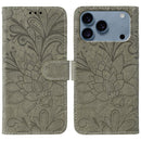 Lace Flower Embossing Flip Leather Phone Case, For iPhone 17e / 16e, For iPhone 17 Pro Max, For iPhone 17 Pro, For iPhone 17