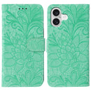 Lace Flower Embossing Flip Leather Phone Case, For iPhone 17e / 16e, For iPhone 17 Pro Max, For iPhone 17 Pro, For iPhone 17