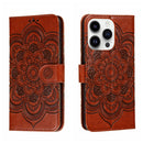 Sun Mandala Embossing Leather Phone Case, For iPhone 17, For iPhone Air, For iPhone 15 Pro Max