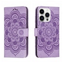 Sun Mandala Embossing Leather Phone Case, For iPhone 17, For iPhone Air, For iPhone 15 Pro Max