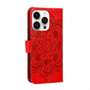 Sun Mandala Embossing Leather Phone Case, For iPhone 15 Pro, For iPhone 15 Plus, For iPhone 15